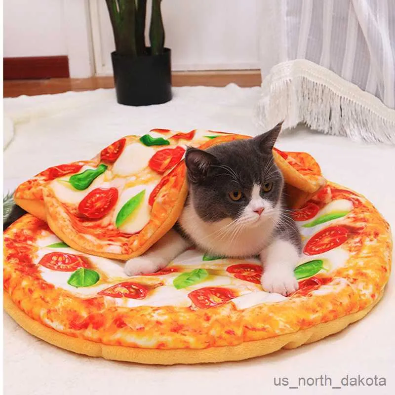 Blanket Funny Pizza Cat Bed and Blanket House For Cats And Small Dogs Cat Sleep Pad Bed House Funny Food Design Pet Nest R230616