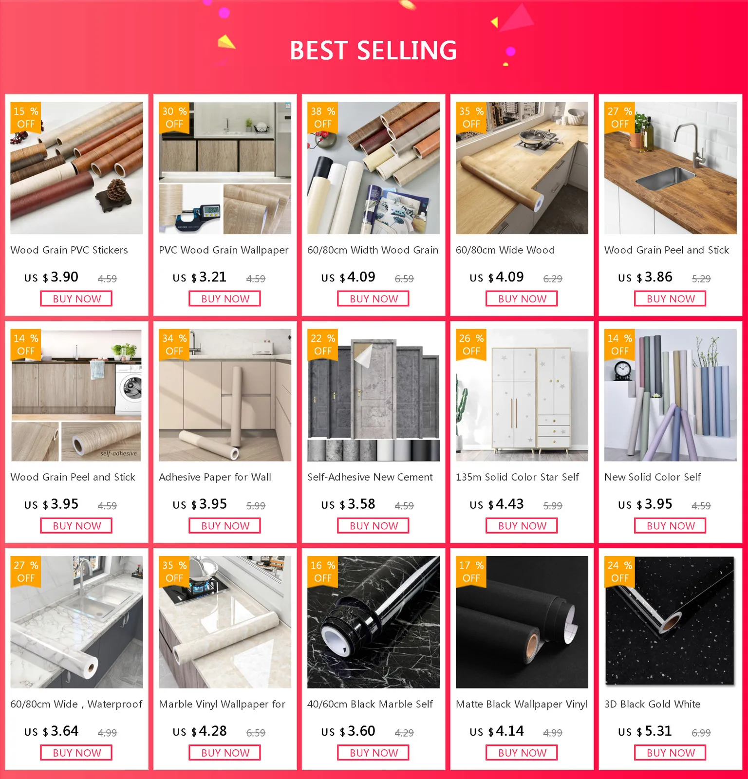 Wood Grain Self Adhesive Wallpaper Waterproof Vinyl For Furniture ...