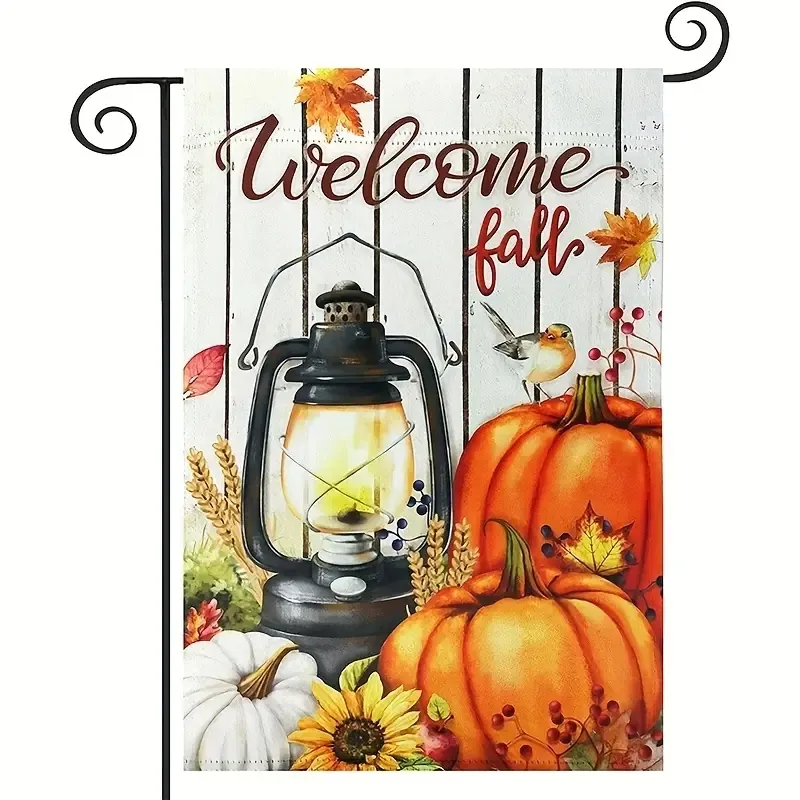 1pc, Welcome Fall Garden Flag, 12.5x18 Inch Vertical Double Sided Pumpkin & Lantern Yard Flag, Fall Decorations For Home With Sunflower & Wheat, Farmhouse Rustic Harvest