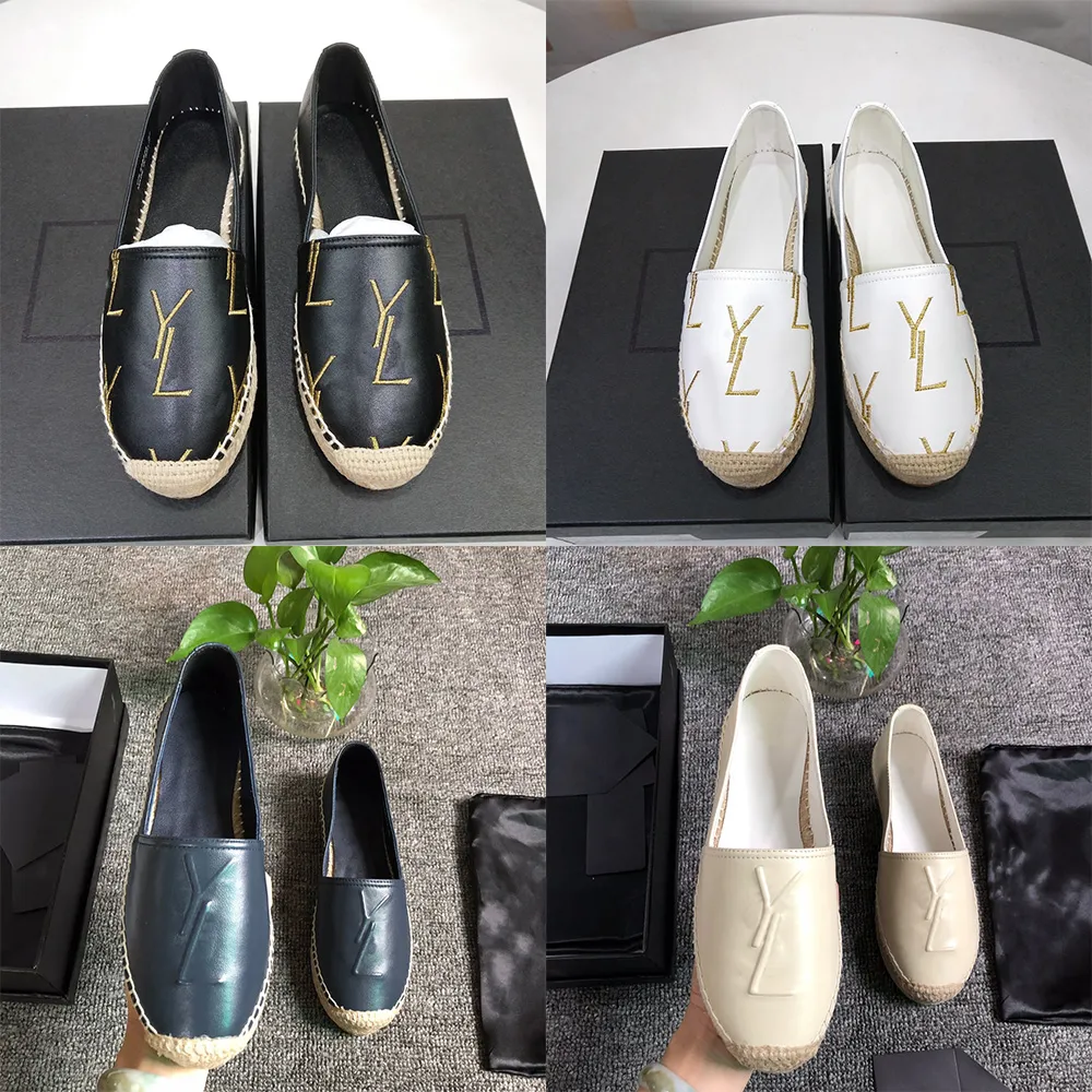 Luxury Casual Shoes Women Straw Flats Espadrilles Summer Woman Brodery Logo Flat Beach Half Slippers Fisherman Shoes Fashion Loafers