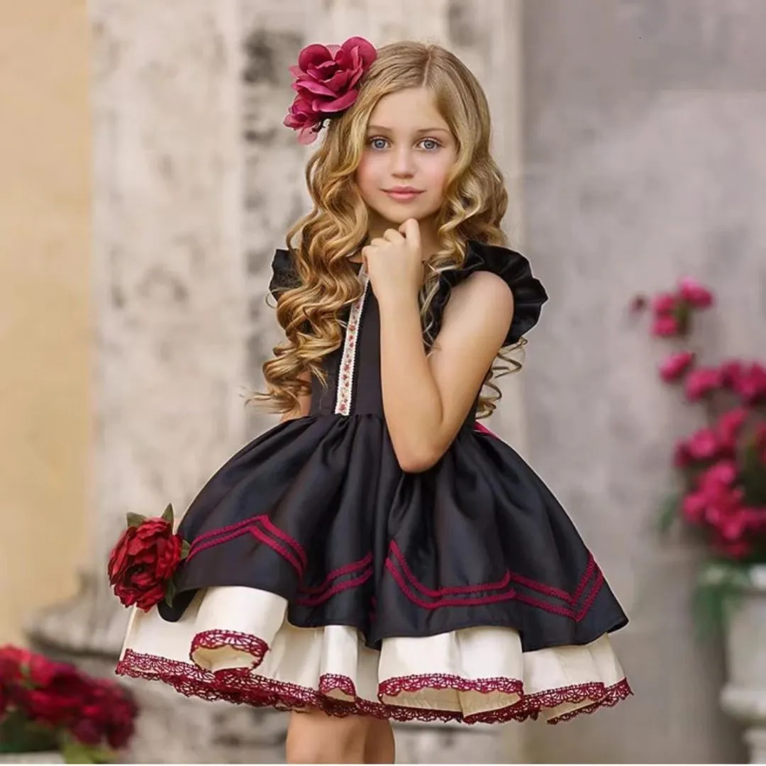 Платья девушки 0-12Y Baby Girl Summer Pink Pink Emlemery Turkish Vintage Lolita Princess Ball Play платье на день рождения праздник повседневной Eid 230615