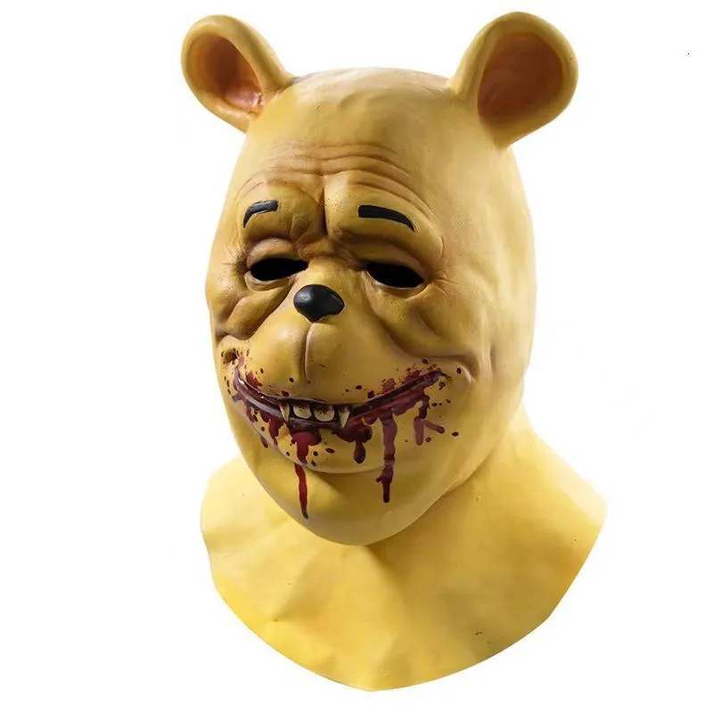 spooky bear マスク ホラーマスク：ハロウィーンのリアルなクマの血の顔のカバー、幽霊の家