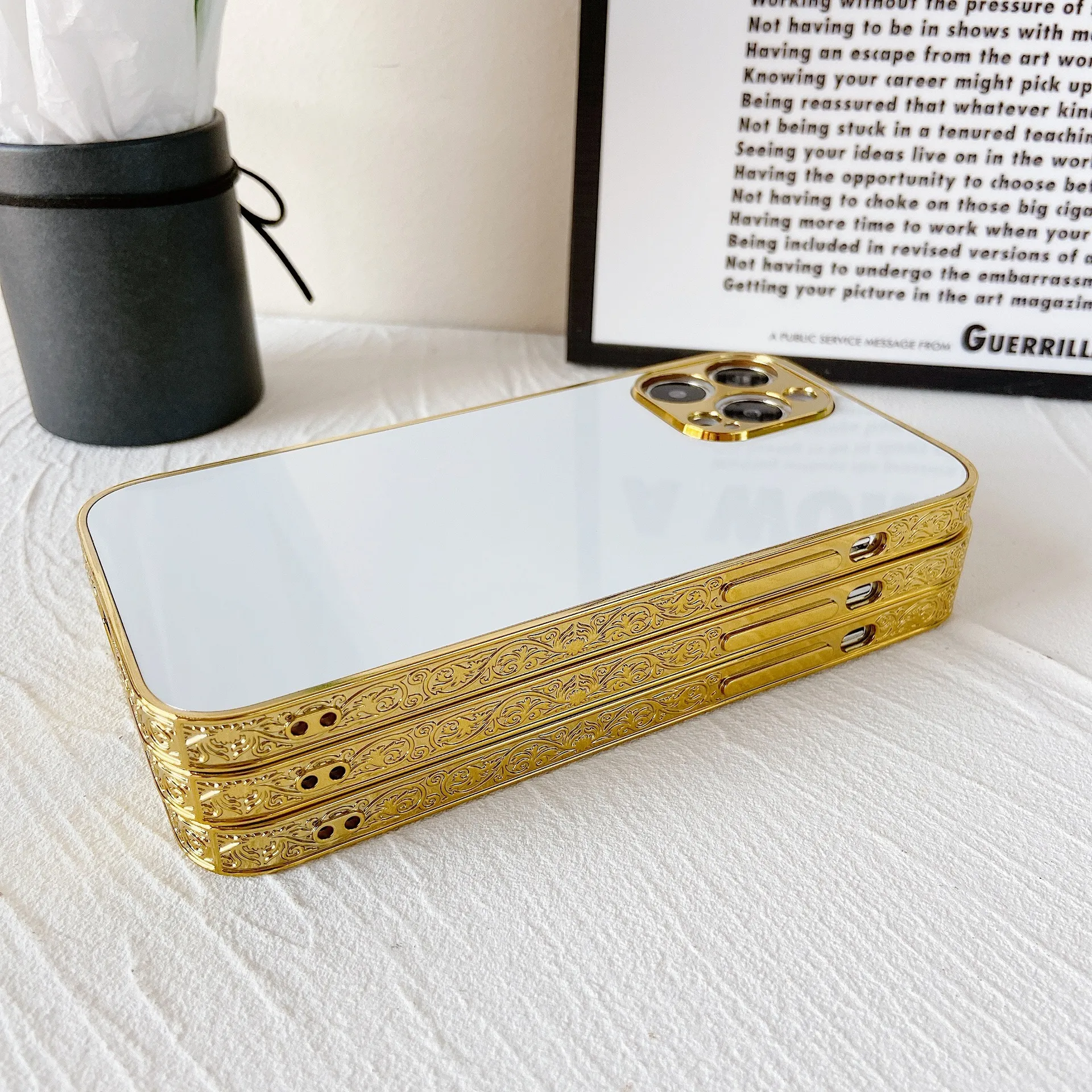 Sublimation Golden plated Rubber phone case Blanks for iPhone 14 Pro Max 13 12 11 X Xr Xs Max 7 8 Plus With aluminum insert