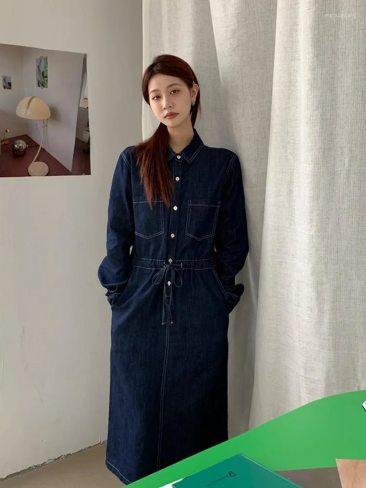 Casual Kleider Herbst Winter 2023 Vielseitig Wasser Waschen Denim Lose Arbeitskleidung Dünne frauen Langarm Kleidung Vintage Y2k Vestido