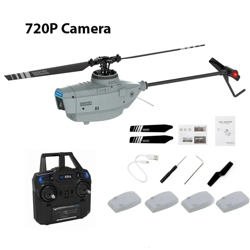 طائرة RC الكهربائية C127 2.4G RC Helicopter Professional 720p Camera 6 Axis Gyro WiFi Sentry Spy Drone Wide Angle Toy Single Paddle Toy 230615