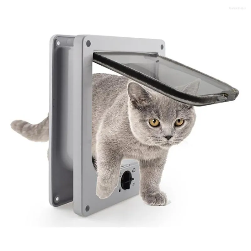 Kattbärare ABS PLAX GATES Dörrar Petleveranser Dog Flap Door With 4 Way Security Lock Entrance Exit Control Kitten Puppy Small