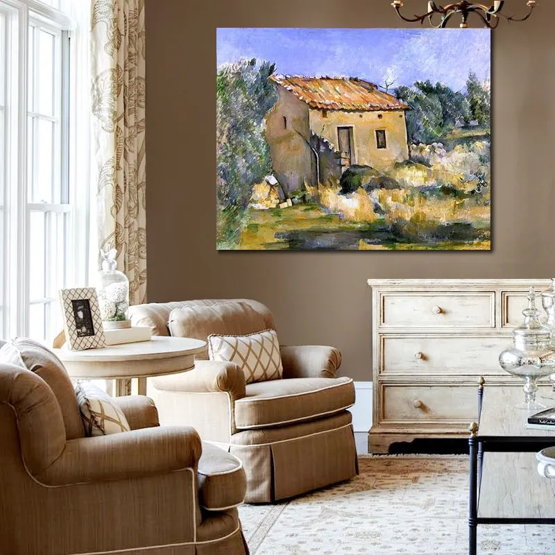 Impressionistische Leinwandkunst, verlassenes Haus in der Nähe von Aix-en-Provence, Paul Cezanne, Ölgemälde, handgefertigte Landschaft, moderne Schlafzimmerdekoration