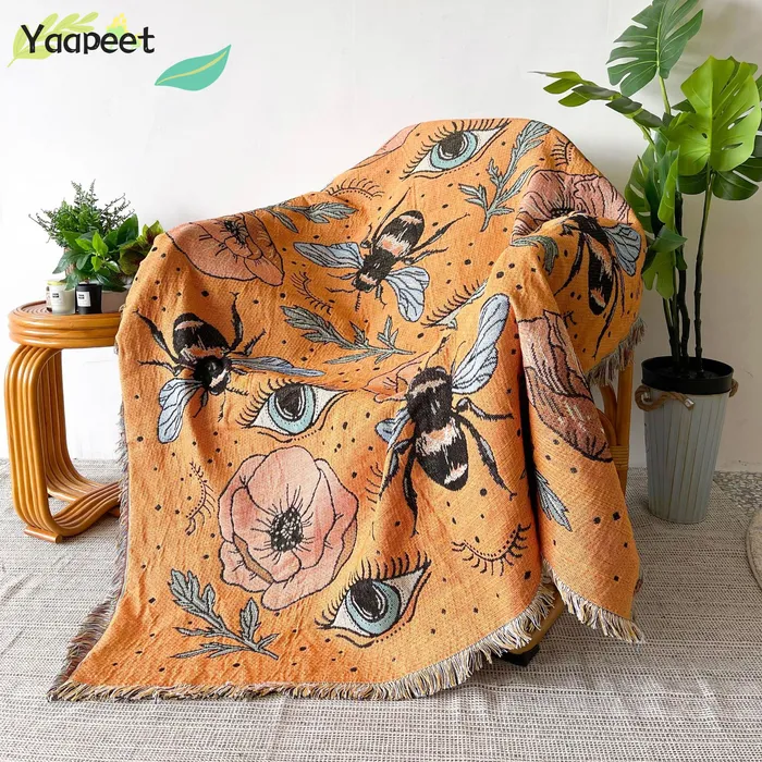 Couverture Yaapeet abeille couverture coton serviette de plage Camping tapis pique-nique tapis démon maison canapé jeter extérieur tente décor 230615