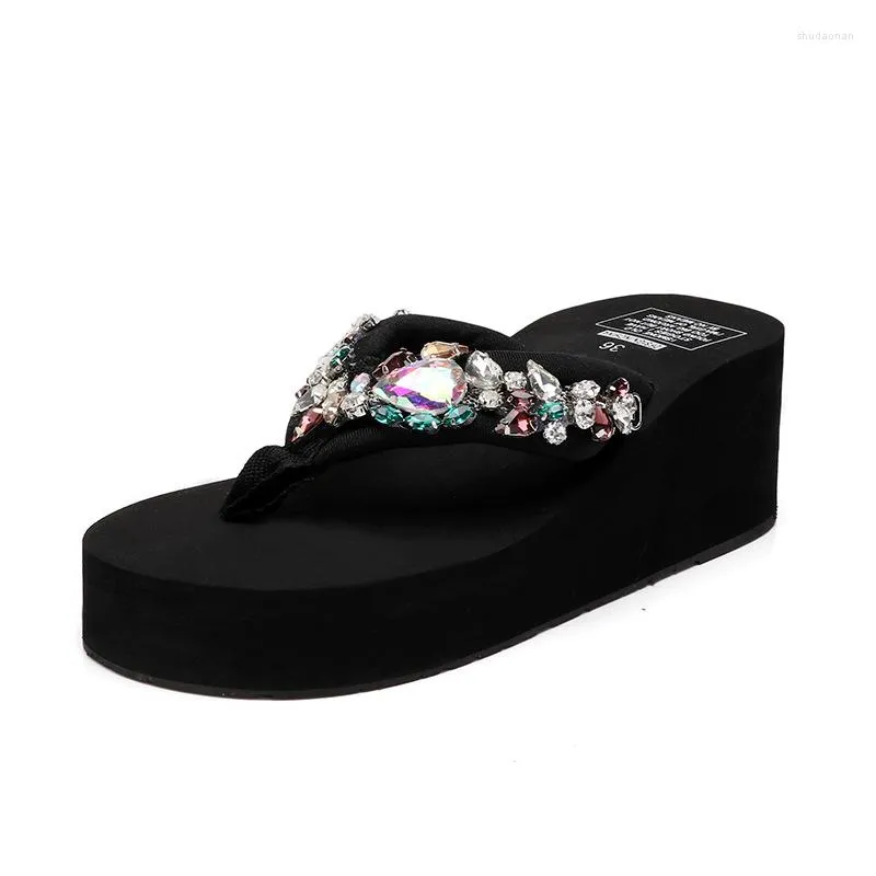 Pantoufles été plate-forme tongs dames pantoufle Wedge diapositives pour femmes strass plage mode Flop Mujer sandale femme