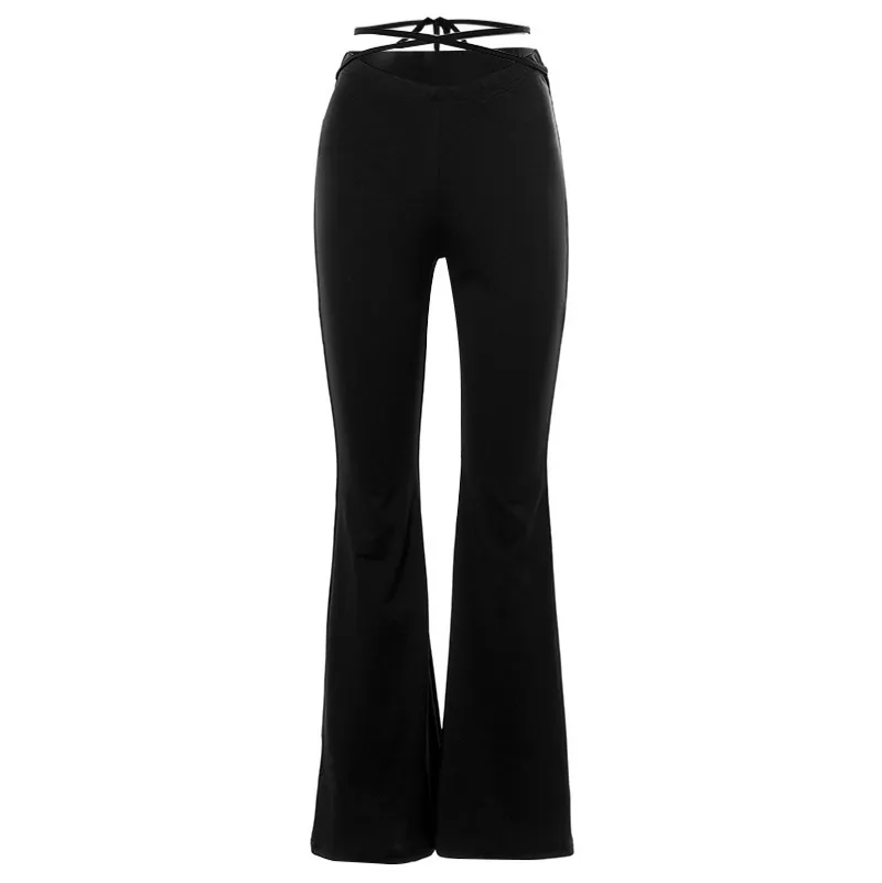 E-Girl Flare Pants: Sexy Low Rise Lace Up Trousers - Womens