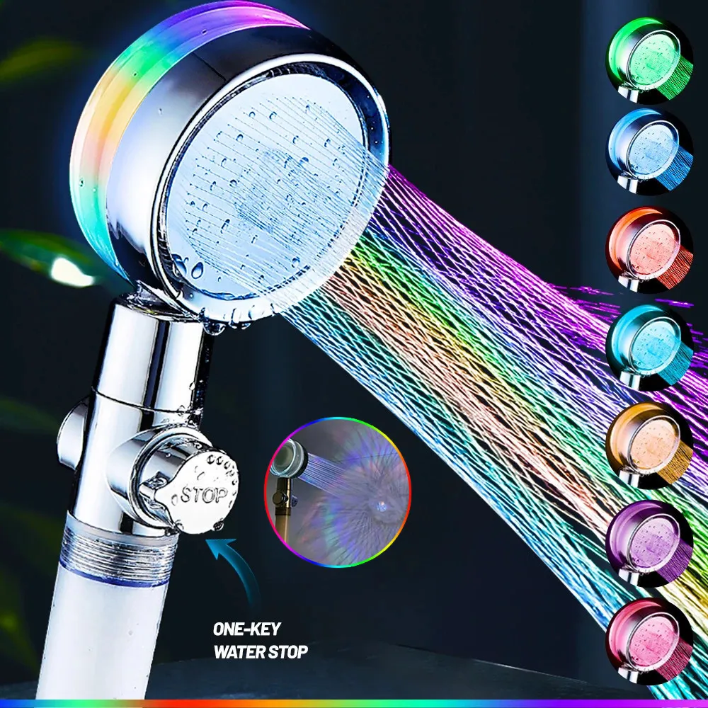 Andra kranar duschar ACCS LED duschhuvud högt tryck vattenbesparande filter badrumstillbehör turboladdare färg byte av duschhuvuduppsättningar 230616