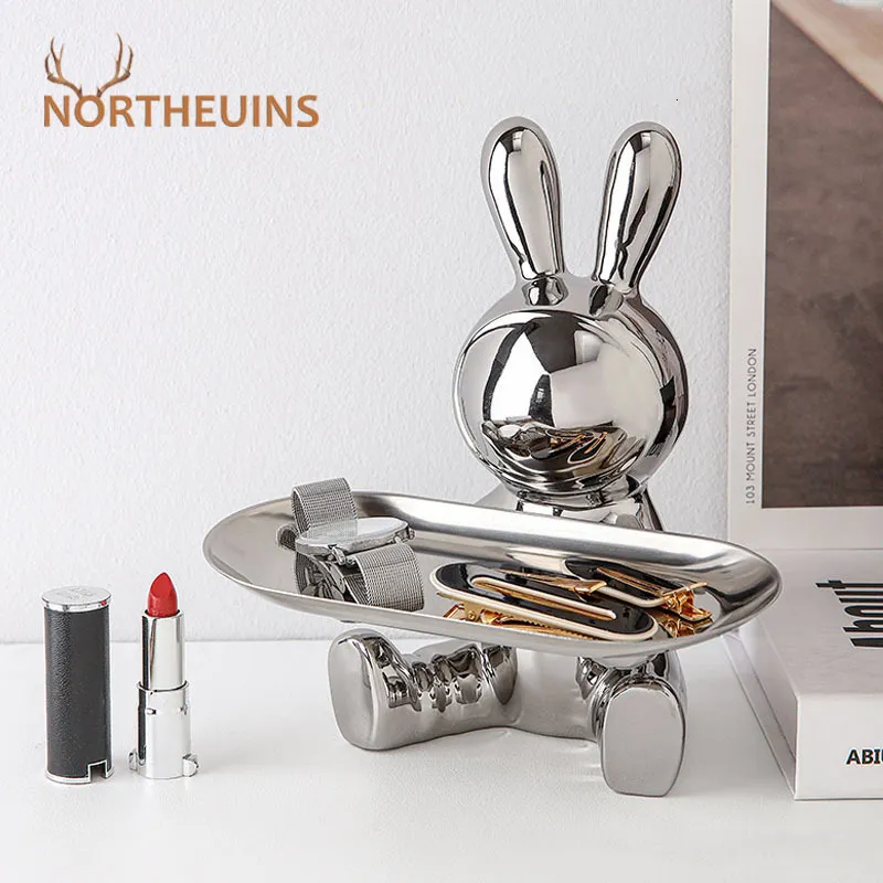 Objets décoratifs Figurines NORTHEUINS Résine Galvanisé Astronaute Lapin Plateau pour Intérieur Bureau À Domicile Bureau Conteneur De Stockage Décor 230615