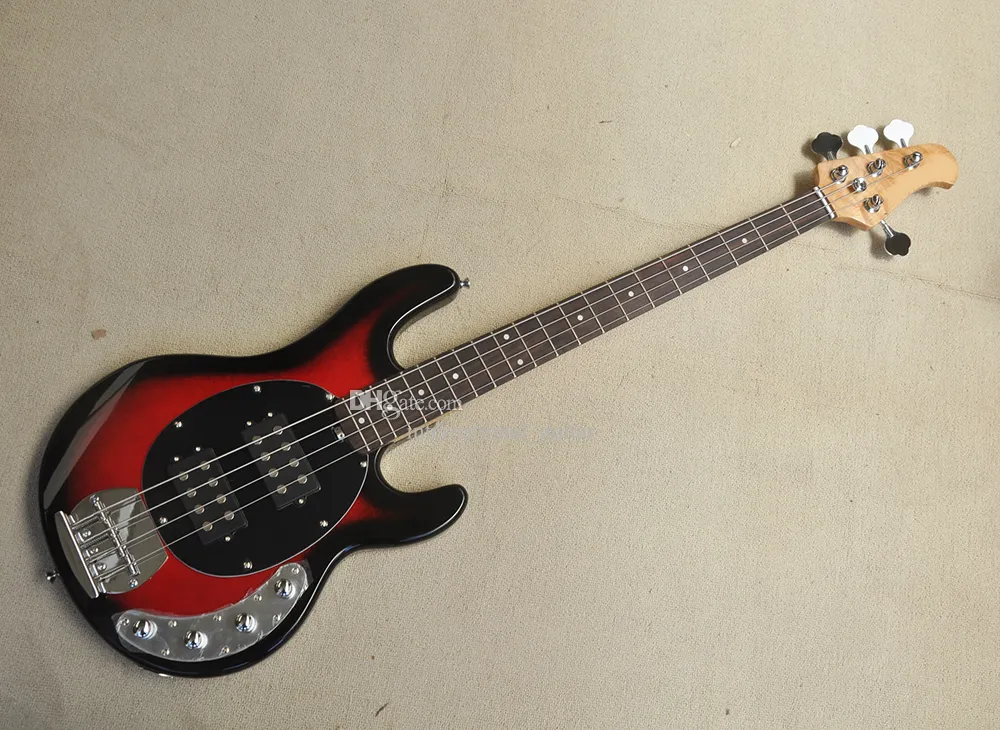 赤4弦エレクトリックベースギター黒いピックガードローズウッドフレットボードカスタマイズ可能