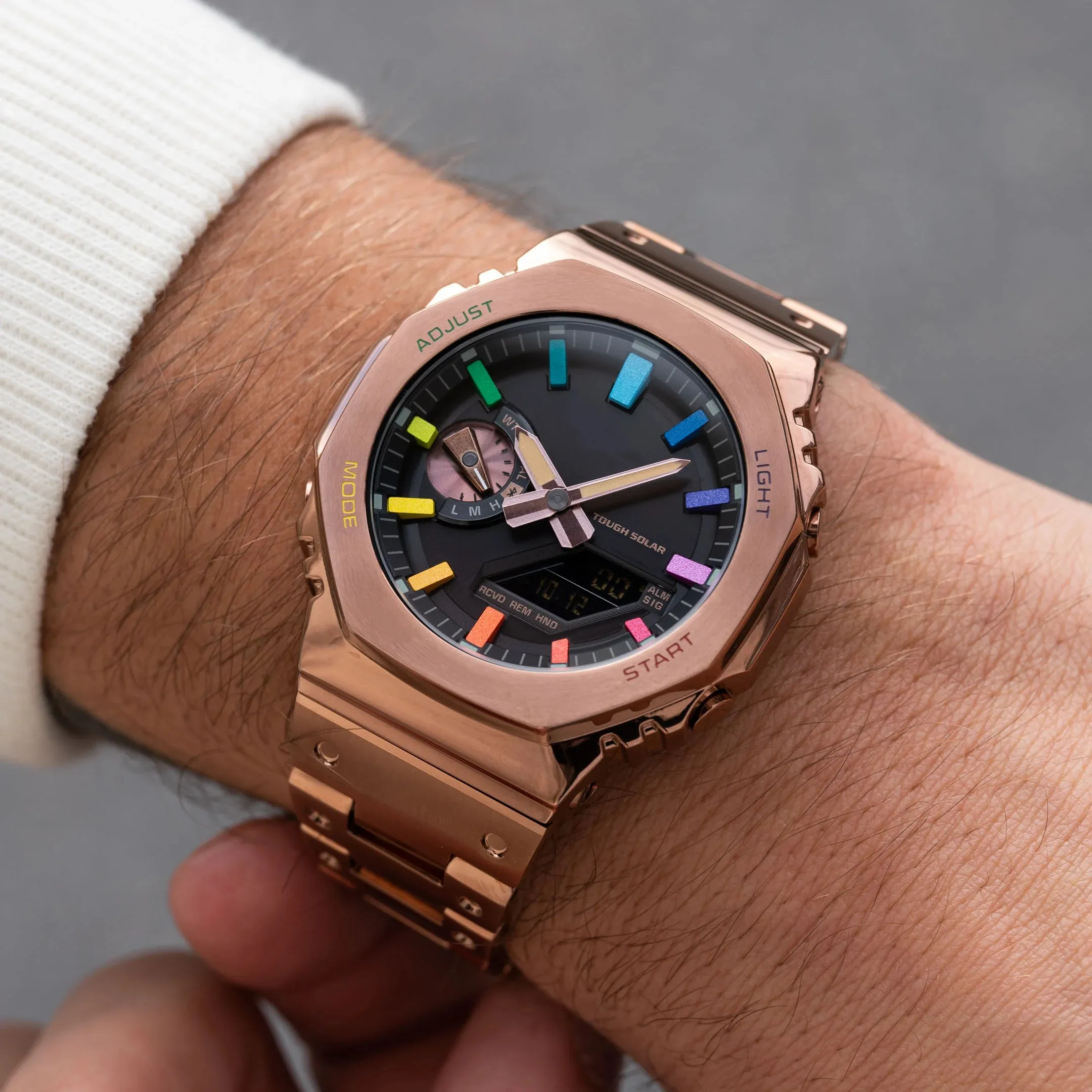 Sports Quartz Digital Usisex Watch Original Shock Watch Full Function Time LED Automatic Light Light Alloy Rainbow Dial Rose Gold GM-B2100 Oak Series