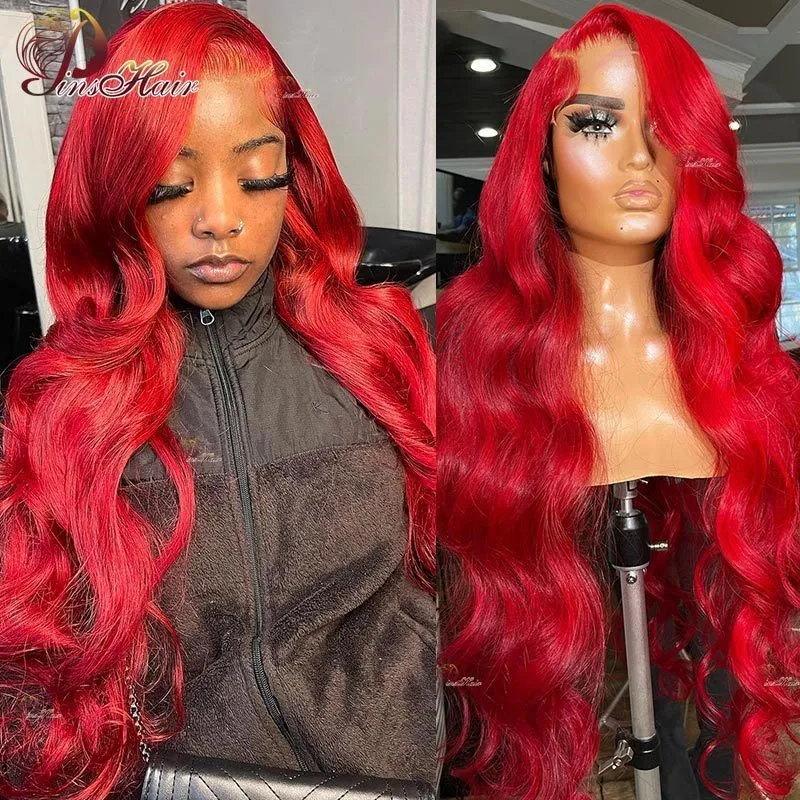 Lace Wigs Red Body Wave Lace Front Menselijk Haar Pruiken Bourgondië 99J Gekleurde 13X4 Kant Frontale Pruik Remy Human Hair Pre Geplukt Voor Vrouwen180% 230616