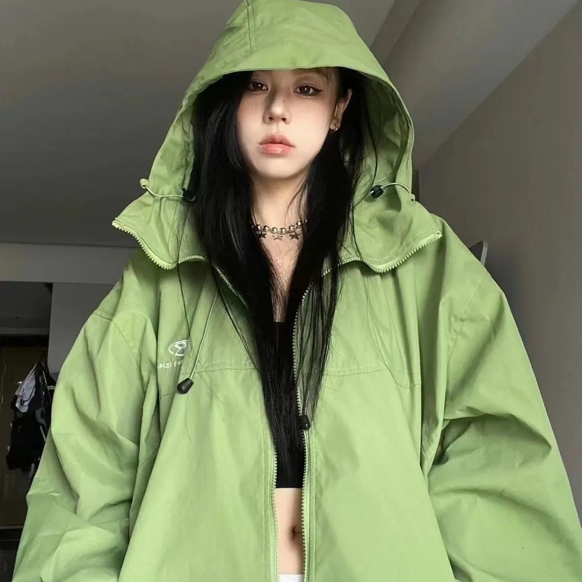 Harajuku - Sudadera con capucha con cremallera para mujer, estética  coreana, Y2k, vintage con gráfico, sudadera con capucha de gran tamaño,  chaqueta