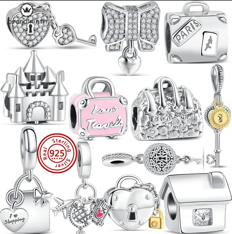 925 silver for pandora charms jewelry beads 925 Bracelet Handbag Luggage Lock Key charm set Pendant