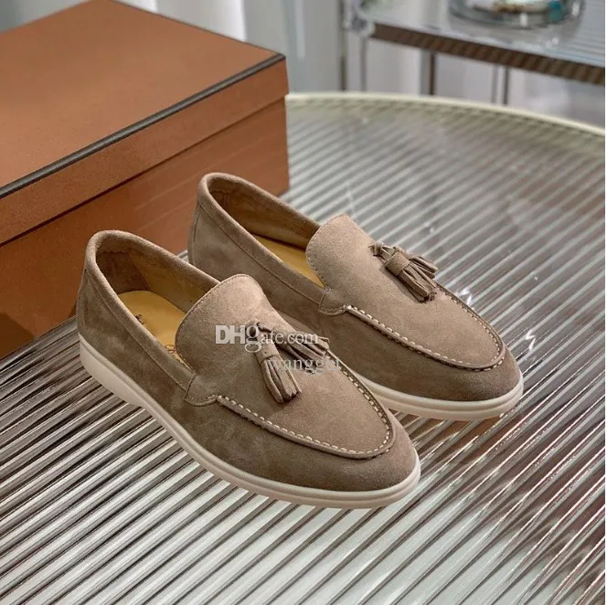 İtalya Marka Yaz Yürüyüşü Süet Loafers Ayakkabıları Erkekler El Dikişli Pürüzsüz LP Jogging Slip-On Loropiana Konfor Partisi Elbise Yürüyüş EU35-46