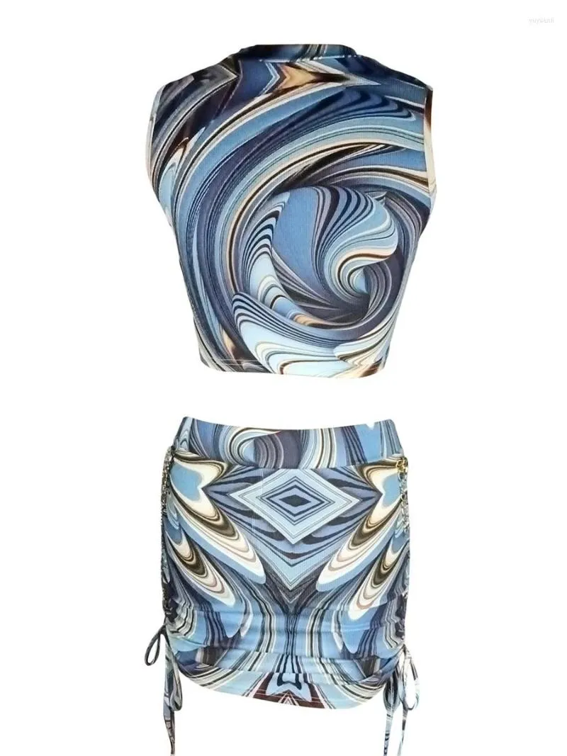 Tweedelige jurk Dames S 2 Minirokken Sets Y2k Mode Mouwloze Crop Tops Korte rok Uitgaan Set Clubwear Streetwear (B Blauw S)