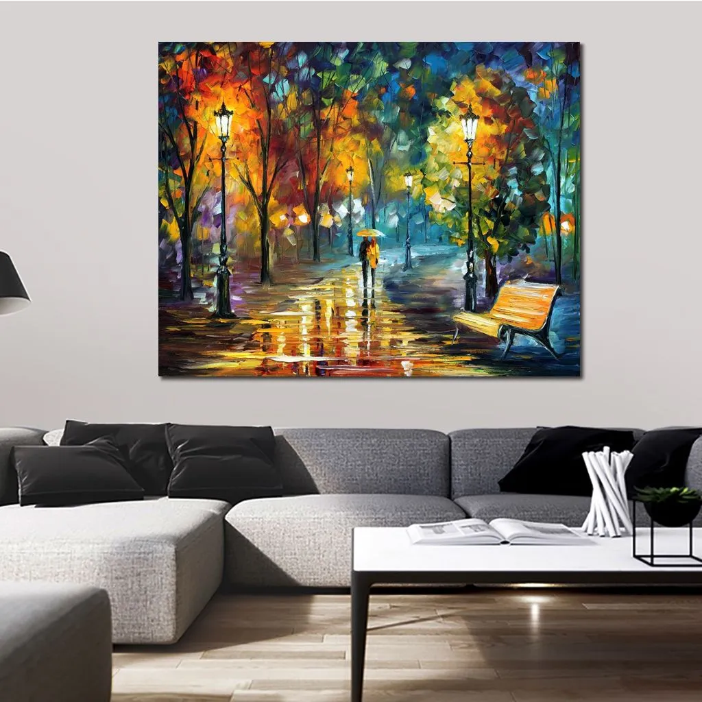 Modern Impression Canvas Art Soul of The Rain Contemporary Oil Painting Street Handmade Restaurant Decor