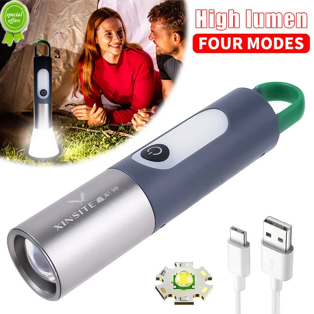 Nueva Mini linterna LED portátil, linterna táctica USB recargable ultrabrillante para acampar, senderismo, luces de antorcha, iluminación exterior