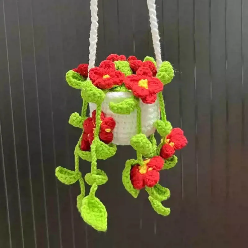 Crochet Plants Vine Hanging Basket,Artificial Flowers,Handmade Gift For  Her,Room Home Wall Decor,Car Mirror Ornament Accessories