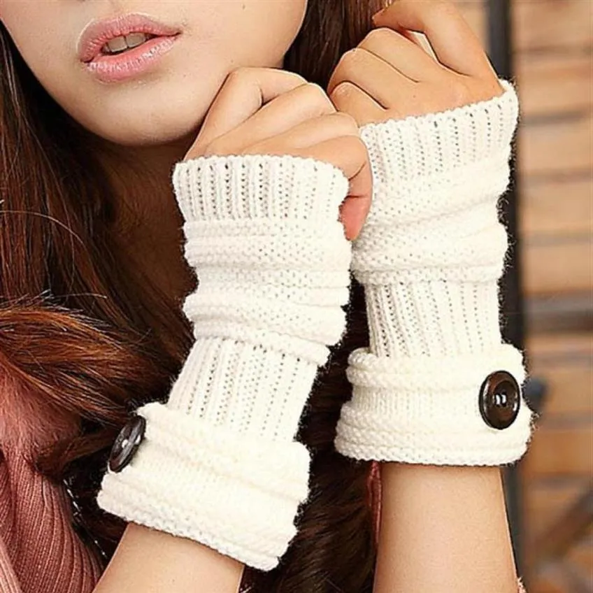 Luvas sem dedos adicionam lã de botão longa e elegante e pontas dos dedos quentes no outono inverno FY1810071034678732046