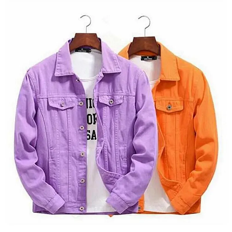 Jaquetas jeans masculinas outono inverno laranja roxo Casacos casuais Moda homens mulheres Casal Jaqueta Jean High Street Outerwear Tamanho S 3XL Chaqueta Hombre Jaquetas