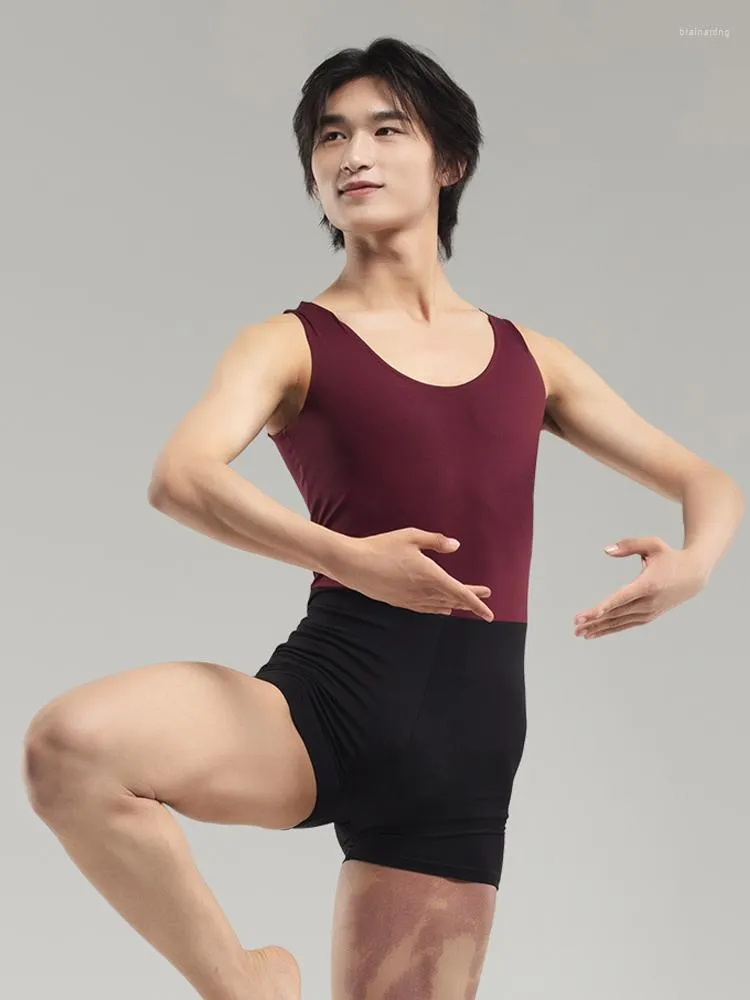 Ropa de escenario para hombre leotardo de baile de LICRA traje de gimnasia ropa de Fitness de una pieza mono sin mangas mono de Ballet de LICRA
