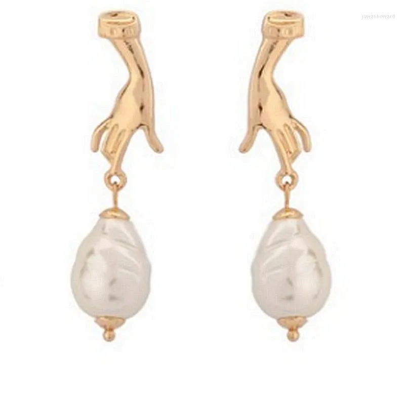 Orecchini pendenti Golden Wealth Palm Finger Thread Fascino di perle d'imitazione Trendy Brincos Bijoux Boucle D'oreille