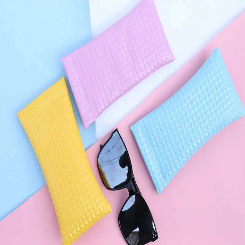 Nouveau 1 pièces nouveau étui en verre en cuir PU à la mode lunettes de soleil sac pochette téléphone Mobile portefeuille Portable couleur bonbon mallette de rangement