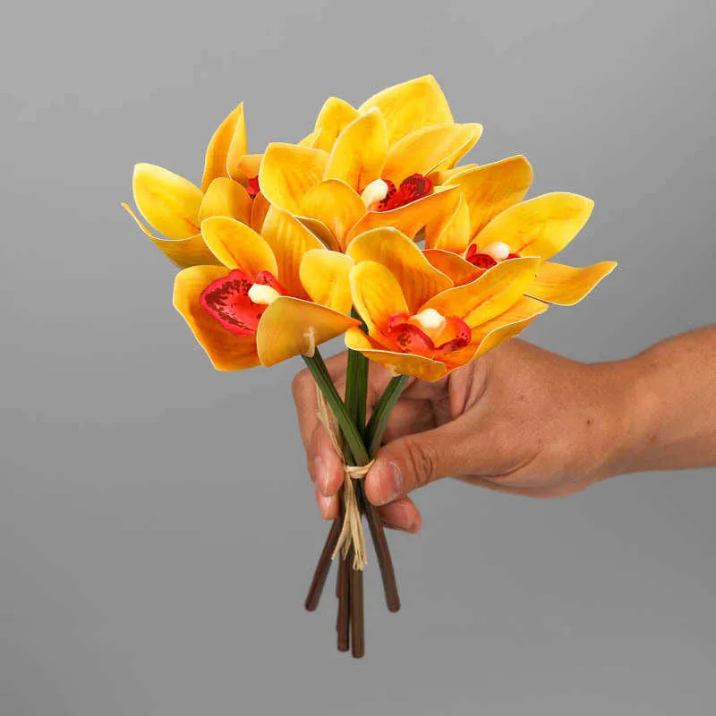 Dried Flowers Sticks Cymbidium Simulation Bouquet Potted Home Living Room Table Decoration Artificial Flower Fake Plant High Quality