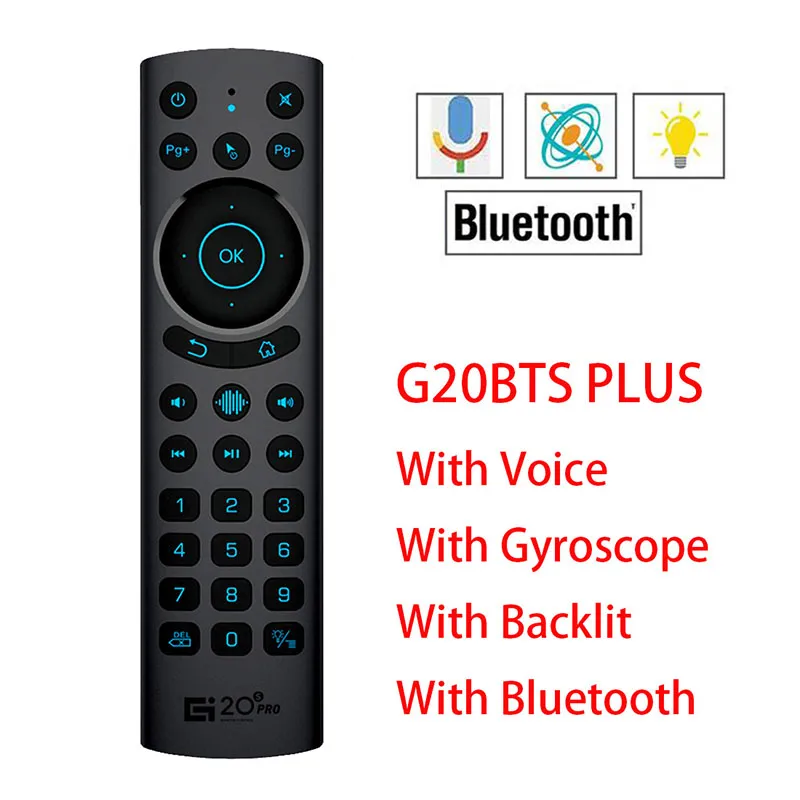 G20S Control remoto 2.4G Air Mouse inalámbrico con giroscopio Detección de voz Bluetooth Mini teclado retroiluminado para PC Android TV Box T9 H96 X96 MAX G20SBTS PLUS