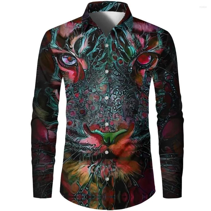 Men's Casual Shirts Men Lapel Long Sleeve Button 3d Printing Animal Tiger Pattern Shirt Outdoor Comfortable Sports Fashion Designer