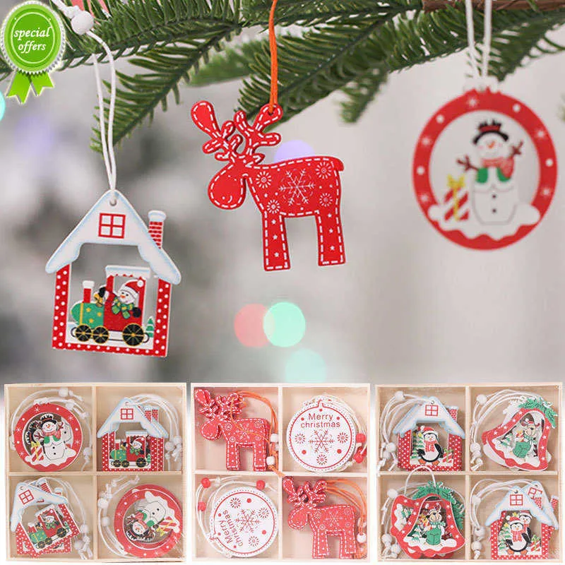 Yeni 12pcs/Kutu Navidad Noel Ağacı Dekorasyonları Yeni Yıl DIY Zanaat Ahşap Süsler Ev için Noel Süslemeleri Noel Noel Hediye