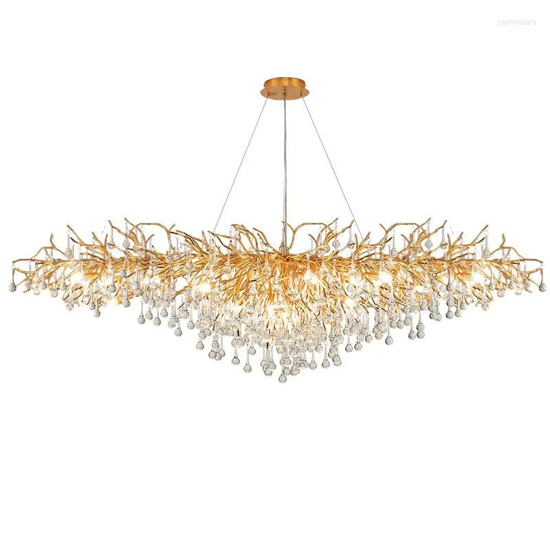 Chandeliers LED Crystal Modern Hanging Pendant Lamp Golden Lustre For Bedroom Dining Drop Of Water Tree Ceiling Chandelier Light