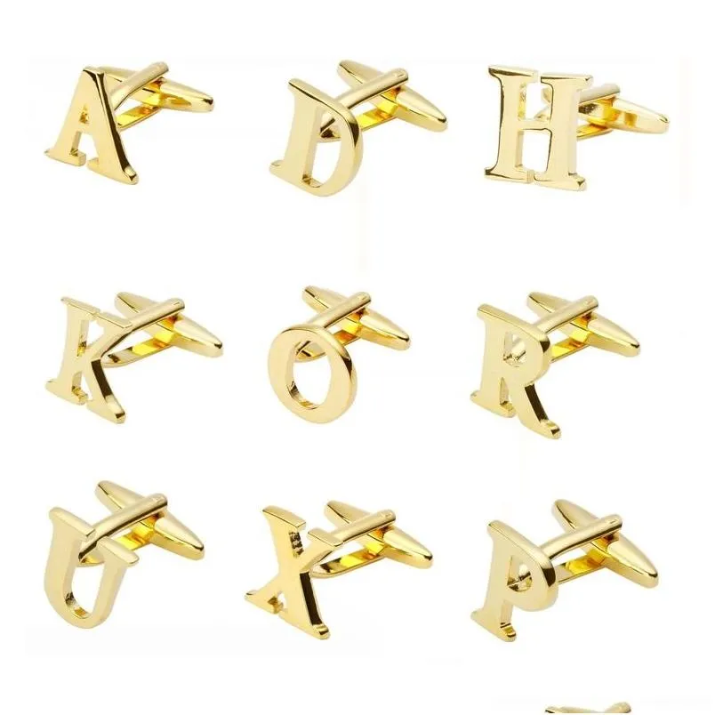 Manschett länkar franska herrskjorta metall mässing guld sier az engelska bokstav manschettknappar inledande alfabet för män mode smycken will och dro dhy14