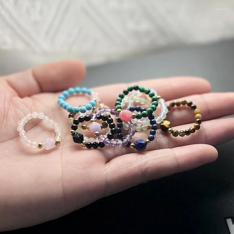 Cluster Rings TPOETRY Boho Anel de Pedra Natural Para Casamento Multi Color Jóias Elásticos Feitos à Mão Com Aço Inoxidável Fashion Frisado