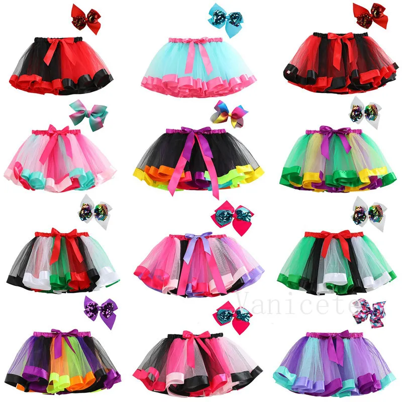 Party Decoration Girls tutu dress candy rainbow color babies skirts with headband kids festival dance dresses Half length princess skirt T9I002347