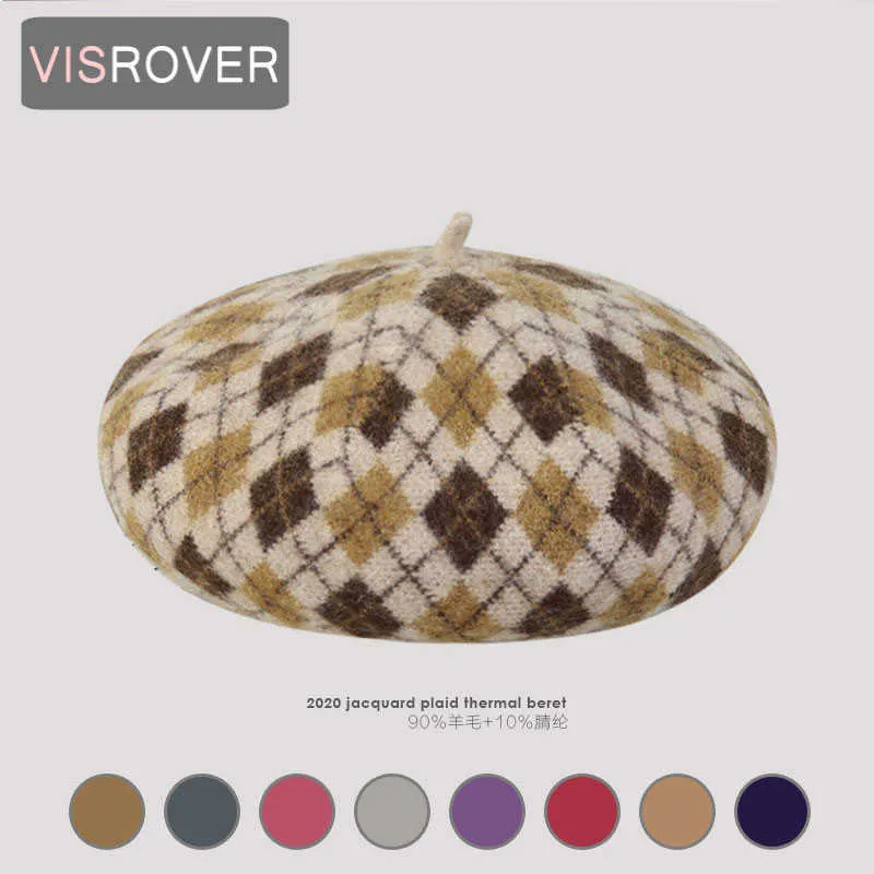 Bérets VISROVER nouveau hiver femme laine géométrique béret tricot chapeau d'hiver pour femme automne chapeau top qualité femmes Boina cadeau en gros Z0616