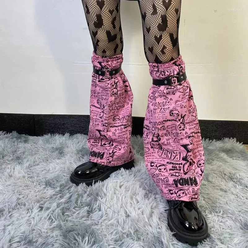 Kadın Çorap Tatlı Y2K Sevimli Gündelik Orta Kalif Çorap Pu Kayışı Çürümlü Serin Temel Sokak Giyim Pembe Güzel Karikatür Ayı Baskı Bayan Bacak Isıtıcı