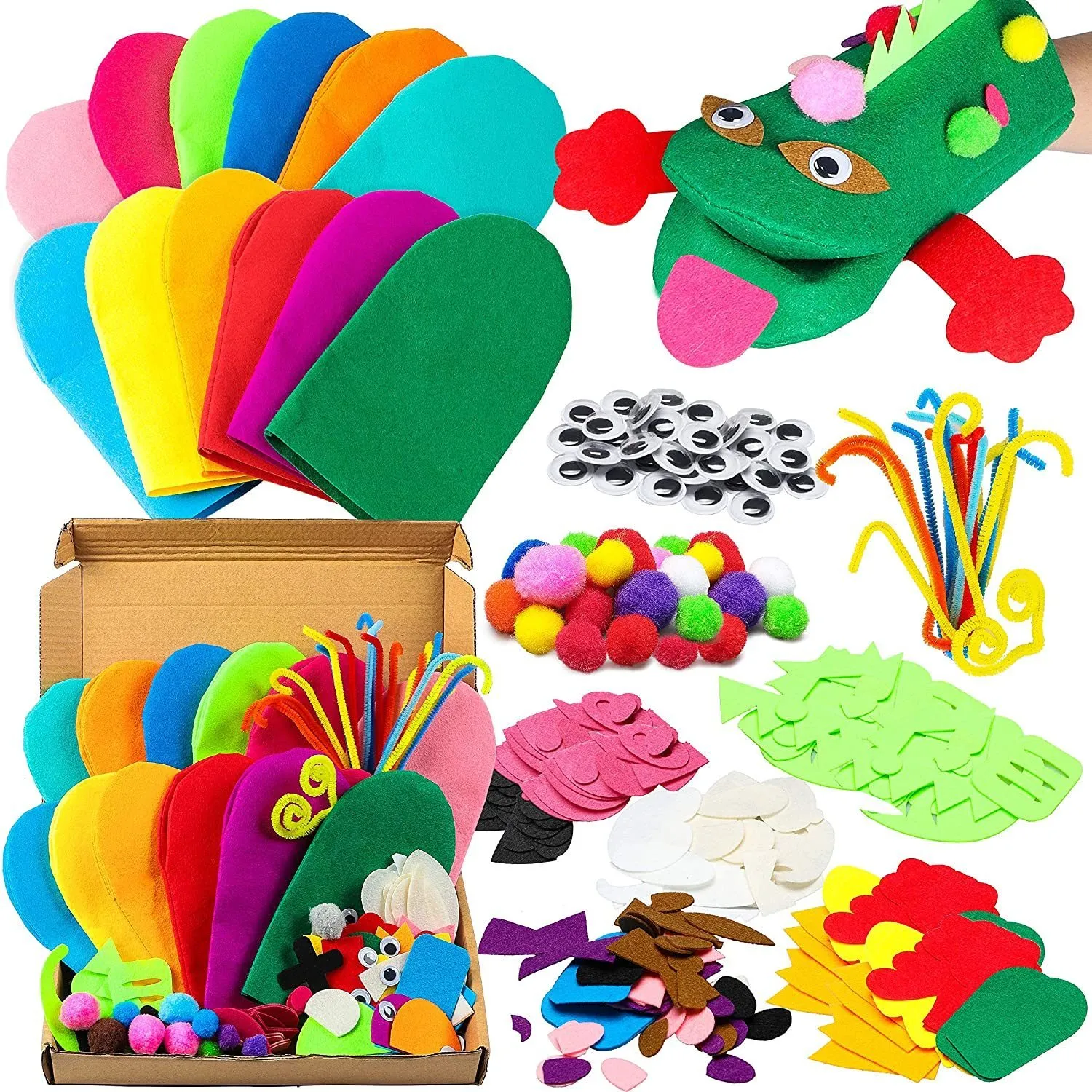 Ander speelgoed 12-delige dierenhandpoppen maken kit voor kinderen peuters DIY Art Craft Party Decor Kinderen Rollenspel Vilten Handschoen Show 230615