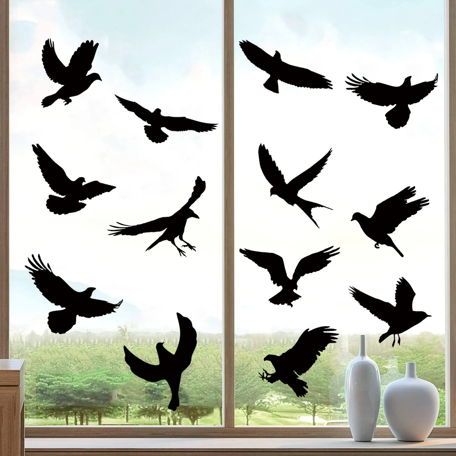Black Bird Sticker for Glass Window Protection - UV-Resistant Vinyl ...