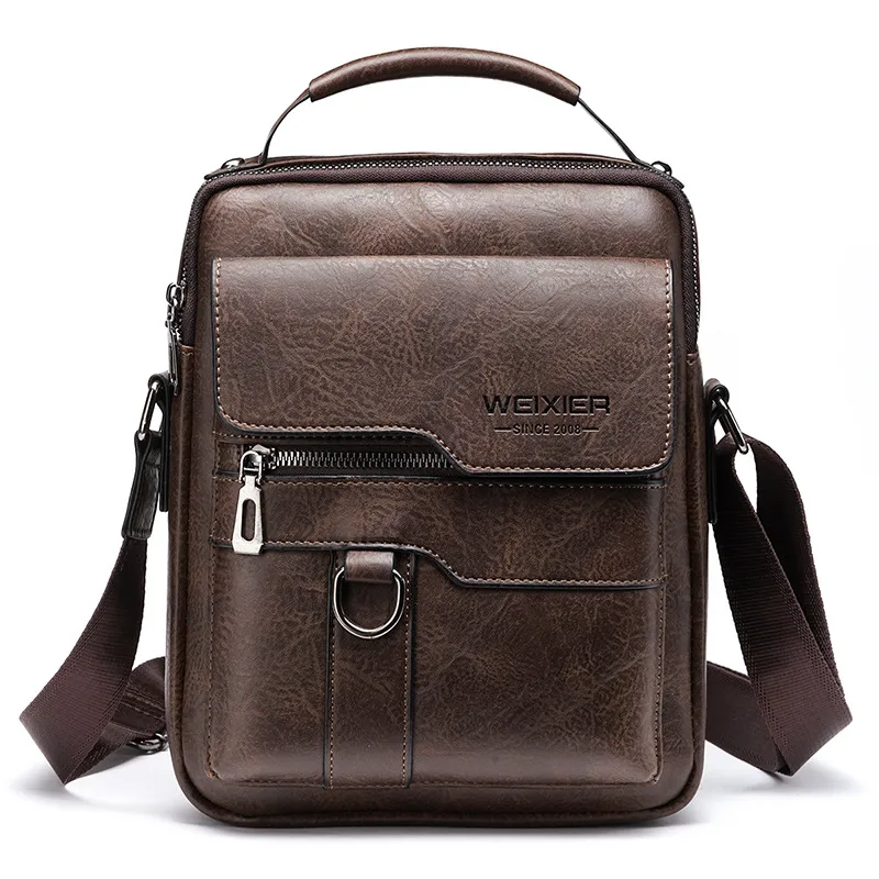 Men's Crossbody Shoulder Bags Vintage Leather Vertical Portable Business Casual Leather Bag