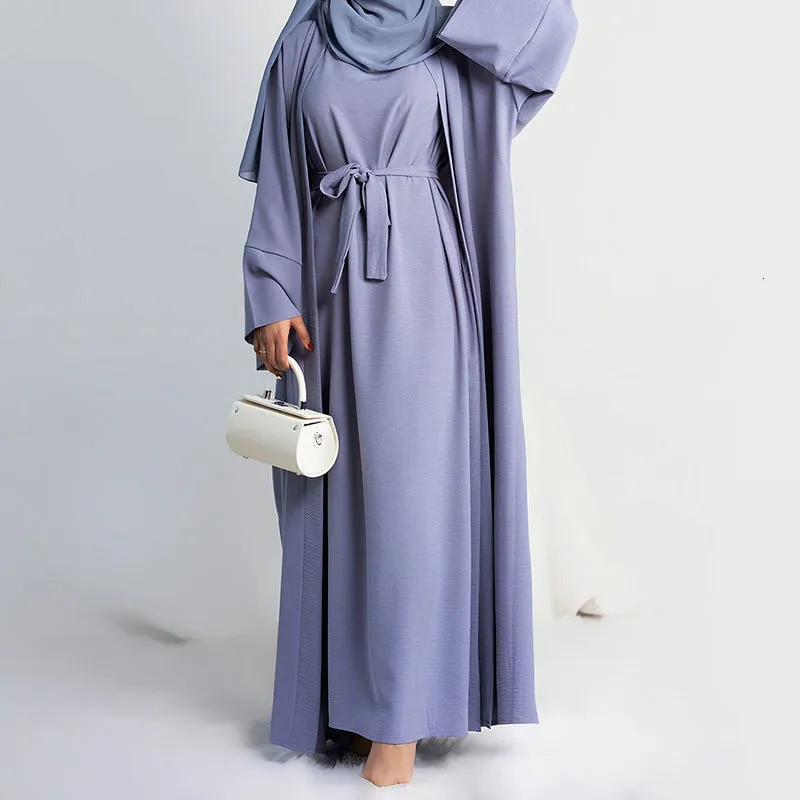 Etnische Kleding 2 Stuk Abaya Lange Jurk voor Vrouwen Ramadan Eid Crêpe Islamitische Kleding Hijab Gewaad Dubai Turkse Partij Kaftan Outfit Moslim Set 230616