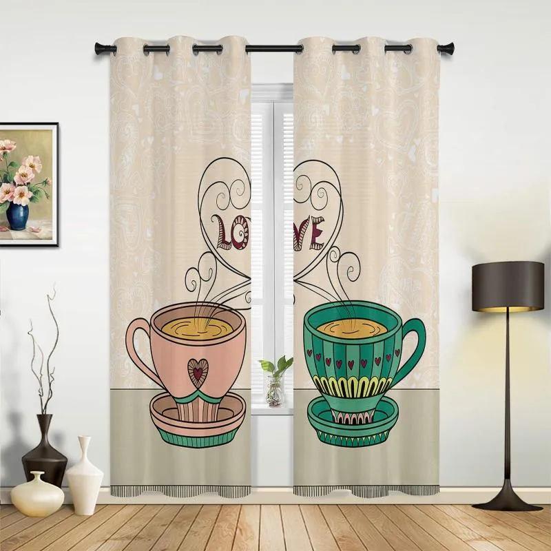 Curtain Pink Green Teacup Love Hall Curtains For Living Room Kitchen Boy Girl Bedroom Long Windows Cortinas Home Decor