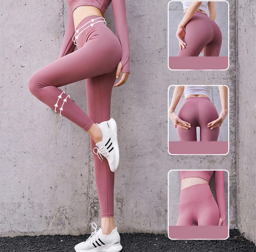 女性のためのヨガレギンス - 桃のbuttocksハイウエストヒップなしトレースヌードタイトな胃サポート理想的なジム（2023）