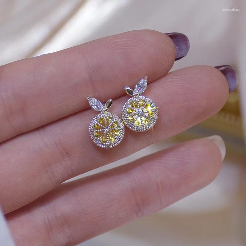 Stud Earrings Delicate Jewelry Cubic Zircon CZ Crystal Fruit For Women 14K Gold Plated Cute Small