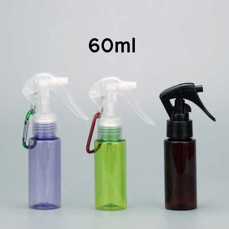 New 60ML Reusable Portable Mini Size Alcohol Spray Bottle Hand Sanitizer Travel Plastic Spray Bottle Holder Hook Keychain Carrier