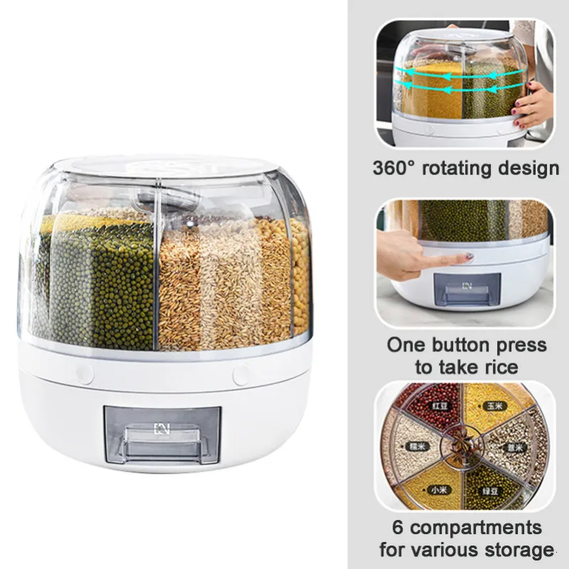 Bottles Jars 360 Degree Rotating Rice Dispenser Sealed Dry Cereal Grain Bucket Moisture proof Kitchen Food Container Storage Box 230615